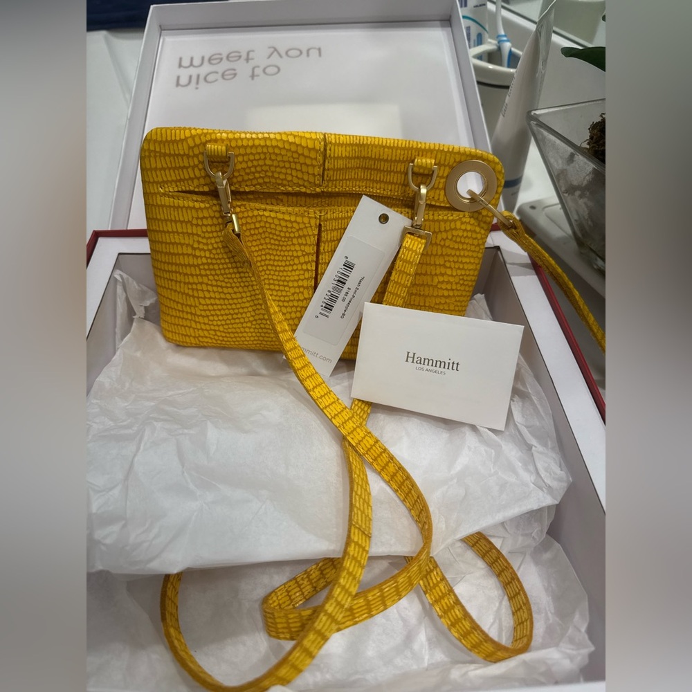 Hammitt Yellow Textured Crossbody Bag with Metallic Accents - Picture 3 of 4